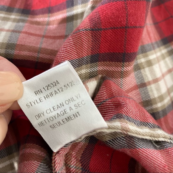 HAUTE HIPPIE Red Plaid Henley Pullover Flannel Elbow Sleeve Top - Picture 5 of 5